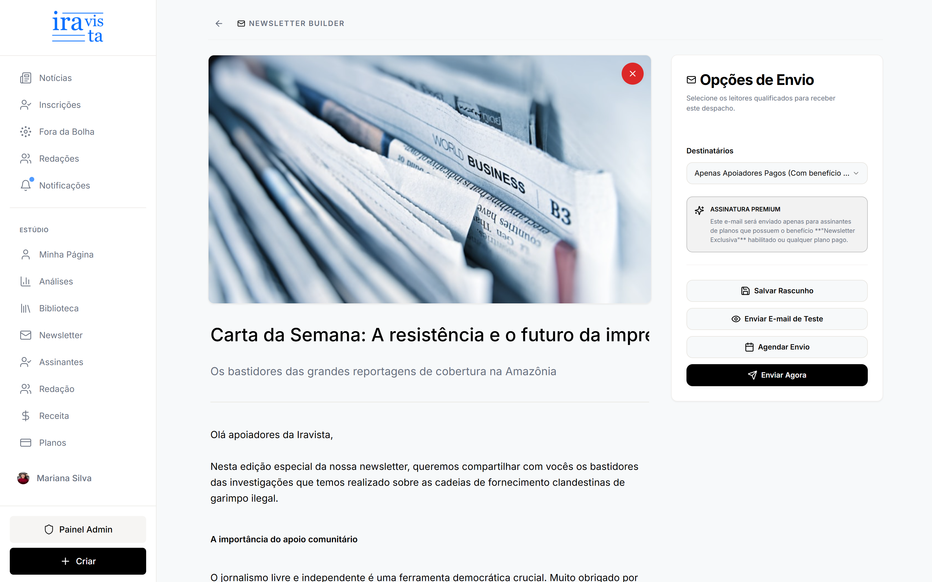 Envie e receba newsletters diretamente na sua caixa de entrada